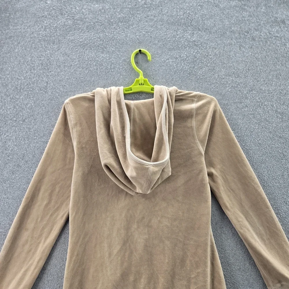 Juicy Couture Women Hoodie S Brown Velour Ruching‎ Zipper Long Sleeve